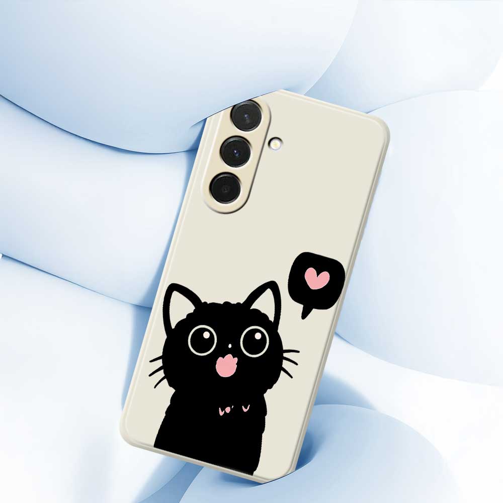 For Samsung Galaxy A36 5G Case Love Black Cat Pattern Printing Straight Edge TPU Phone Back Cover
