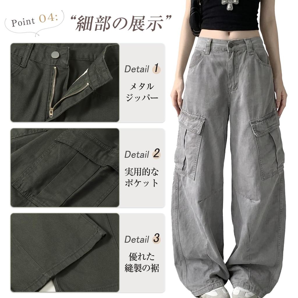 Kayiyasu Cargo Long Multiple Loose Flattering Perfect for Casual and Hip Hop Styles Women's Wide-Leg Pants, 100% Cotton, Length, Pockets, Fit, Legs,