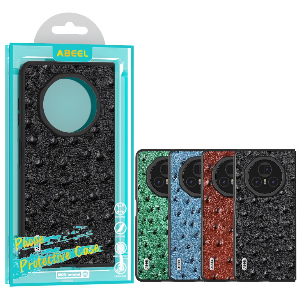 For Honor Magic V3 5G Case Ostrich Texture Genuine Cow Leather Hard PC Phone Cover