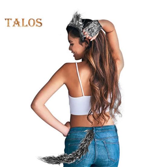 Wolf Ear Tail Set Realistic Design Plush Headband Gloves Tail Set Halloween Parties Role-Playing Accessories
