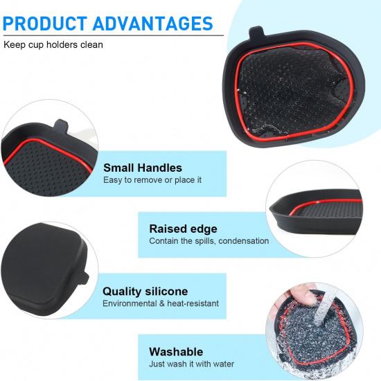 Cup Holder Coaster For Wrangler JL JLU 2018-2024 2025 Wrangler Accessories Gladiator JT -2025 Silicone Cup Erts Interior Mats Pad (Red Trim, 4-Pcs