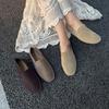 Johnature Retro Handmade Cow Suede Loafers Versatile Round Toe Soft Soled Women's Flat Slip-on Shoes