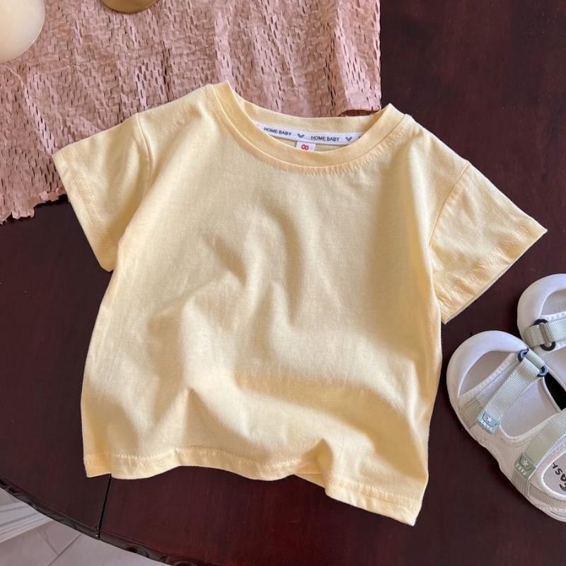 Summer Solid Children Cotton Casual Short Sleeve T-shirts Girls Baby Clothes Kids Boys Toddler Korean Style Tops