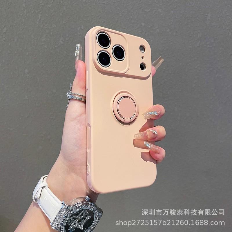 Applicable to Apple 11promax mobile phone case solid color liquid silicone ring holder iPhone11 protective case