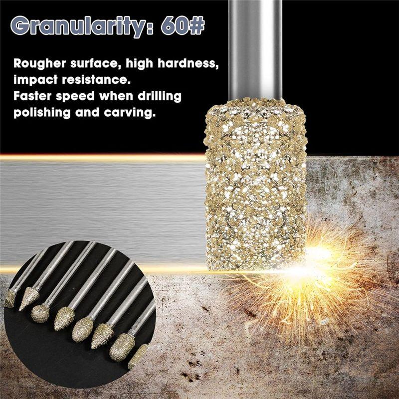 A84X-Rotary Tool Accessories Carving Tools 20Pcs Diamond 60 Grit 1/8 Inch Shank Glass Etchingkit Engraving Pen For Metal,Wood