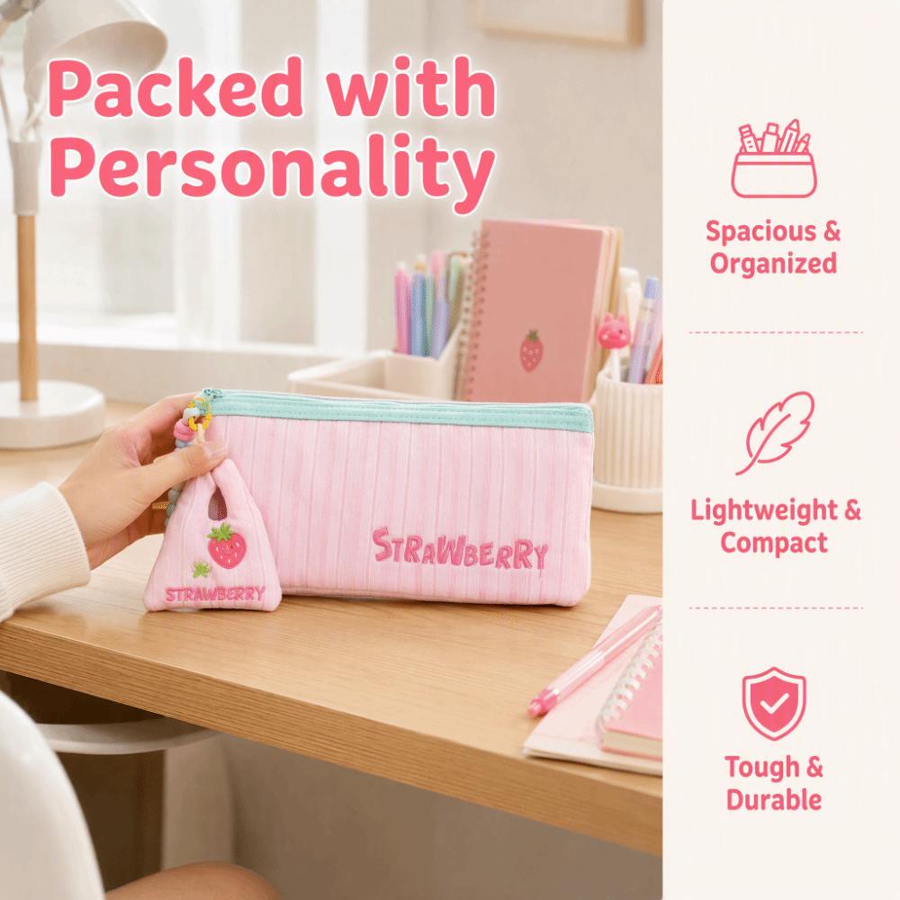 Cartoon Style Pen Bag Fruit Pattern Stationery Bag Cute Design Triangle Pouch Daily