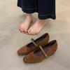 Inner heightening suede black single shoes women's shoes 2025 new spring and autumn square head with skirt Mary Jane evening shoes
