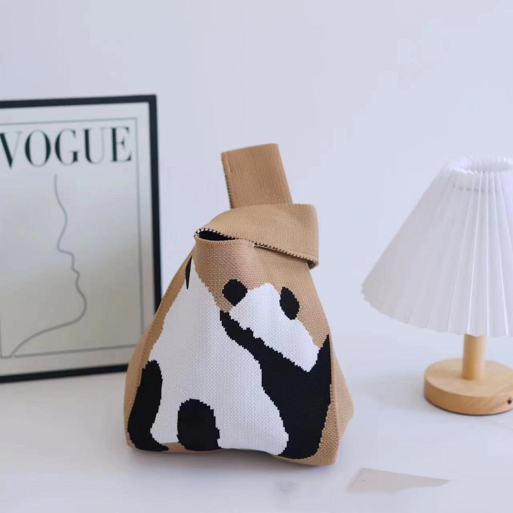 Women's Knot Wrist Bag Handmade Knitted Bag Portable Mini Striped Tote Bucket Phone Bags Large Capacity Autumn Winter Handbags