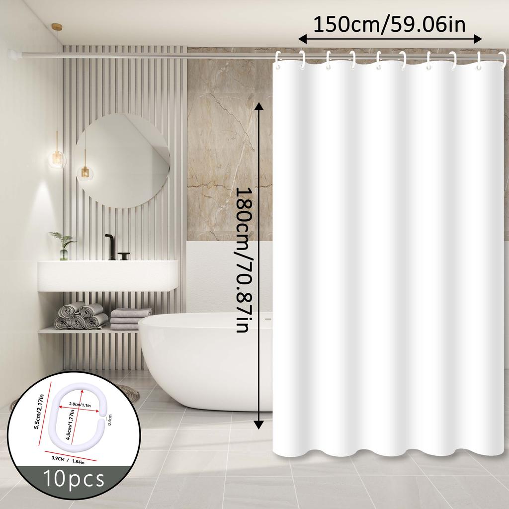 Pure White Solid Color Shower Curtain, Minimalist Bathroom Partition Curtain, Creating a Clean and Transparent Bathroom Space