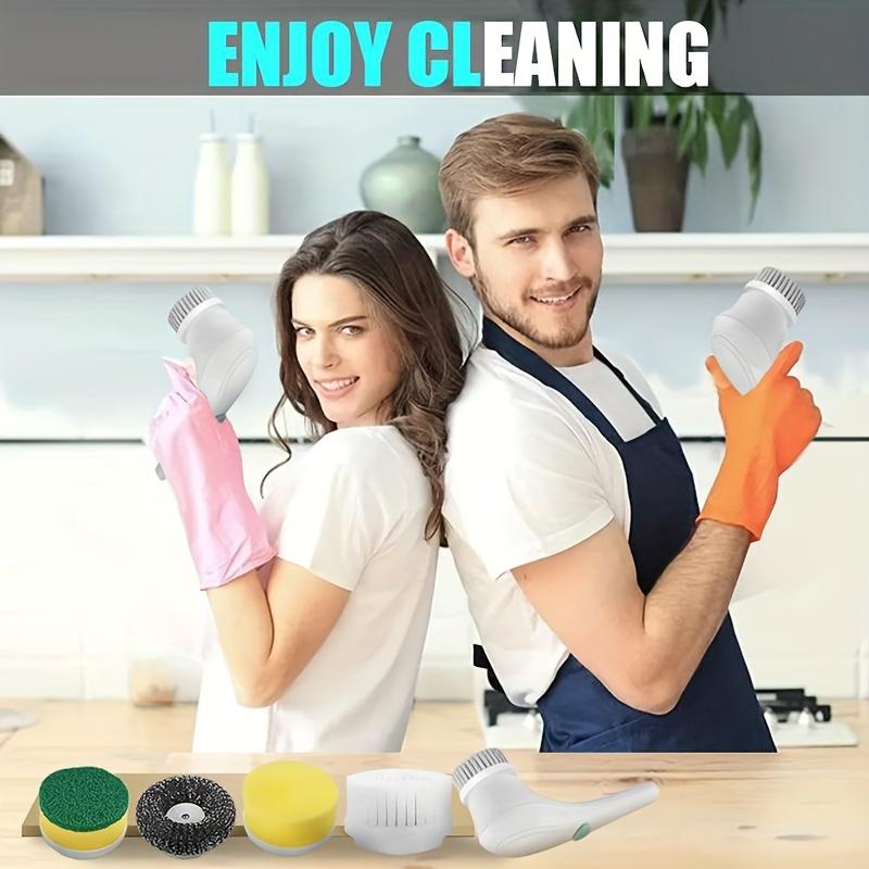 1Set, Electric Scrubber With 5 Replaceable Brush Heads, Portable Spin Scrubber, Cordless Handheld Cleaning Brush For Bathroom/Tub/Floor/Kitchen