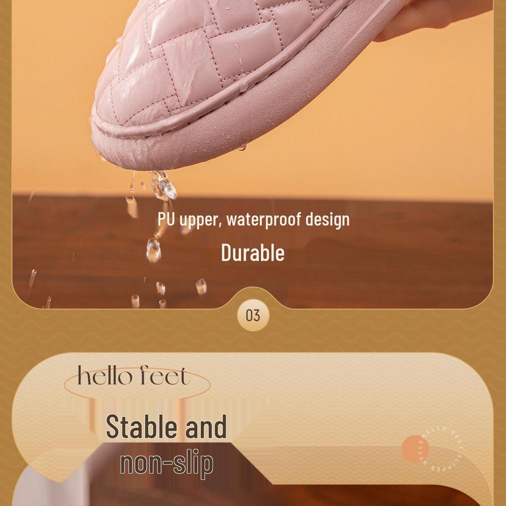 Waterproof Leather-Cotton Slippers, Non-Slip Closed Heel for Indoors