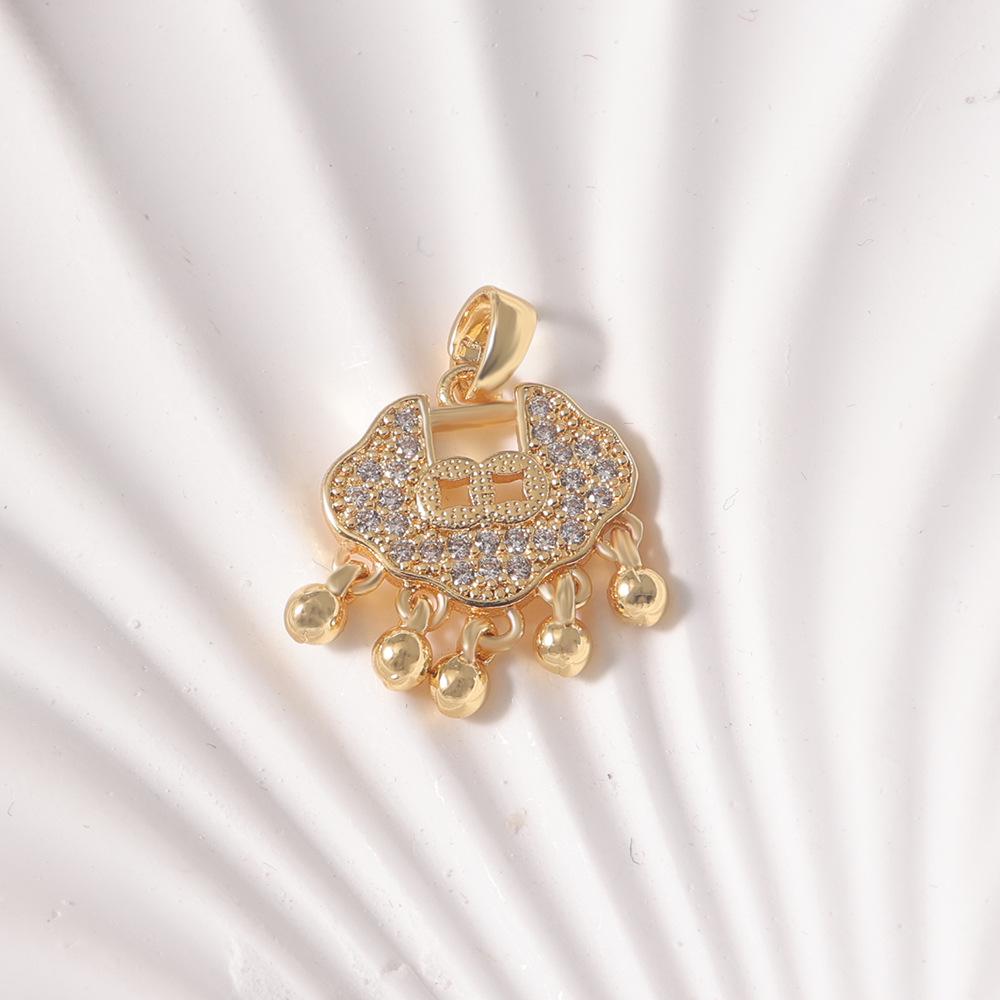 Retro Zweifarbige Gold & Silber Ping An Schloss Glocke Quaste Anhänger Halskette