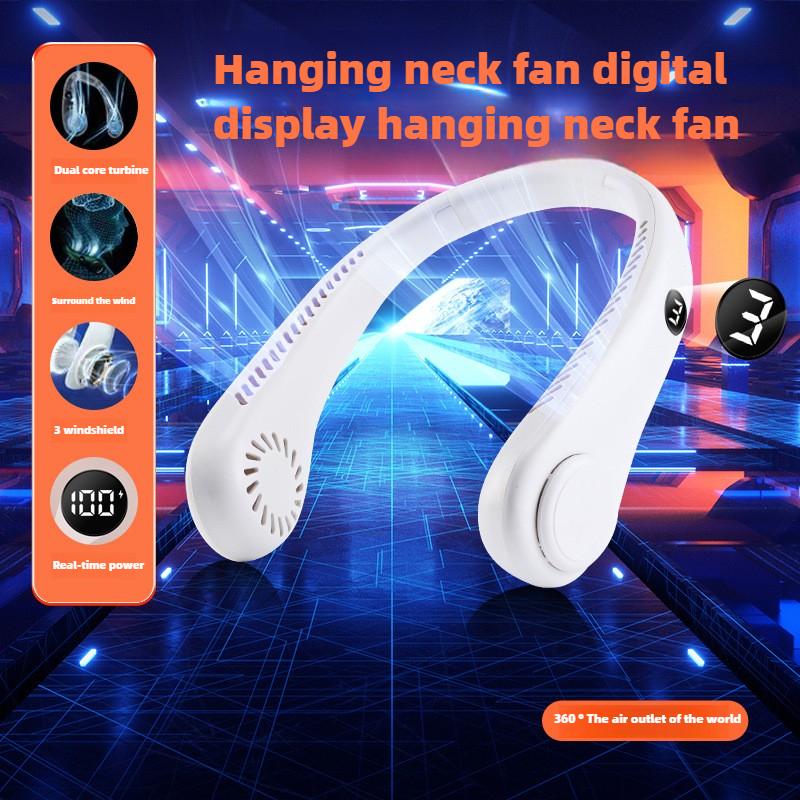 Portable charging digital display neck fan silent USB portable bladeless neck hanging lazy neck fan