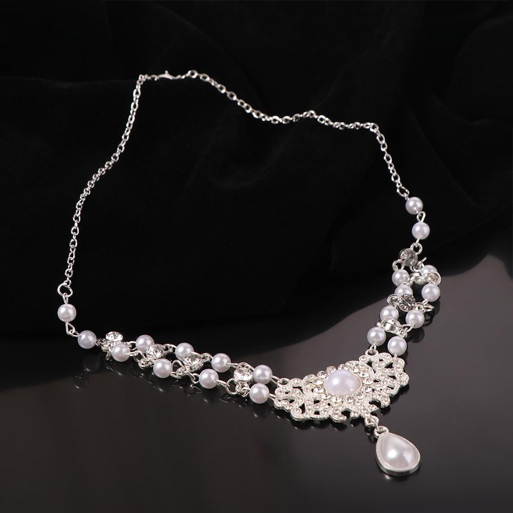 Sparkling Double Layer Necklace Beads Pearl Collarbone Chain Sweet Pearl Rhinestone Necklace Party