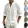 Spring and Autumn Men's New Stand-Up Collar Solid Color Breathable Linen Casual Long Sleeve Shirt
