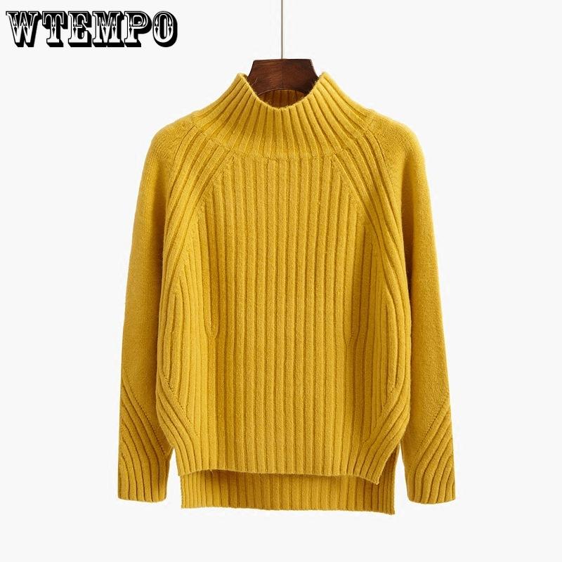 Women's Pullover Sweater Solid Color Semi High Neck Short Style Spring and Autumn Knitted Sweater Fashionable