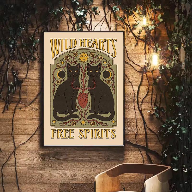 Vintage Cat Poster Tarot Cute Sun Moon Art HD Posters Canvas Paintings And Prints Wall Art For Living Room Home Decor Frameless