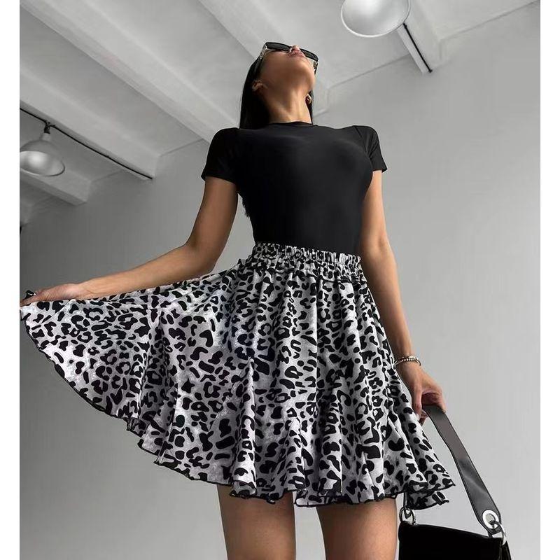 

European and American New Sexy Leopard Print Curling Elastic Band Slimming Skirt Sexy Leopard Print Skirt Grey L