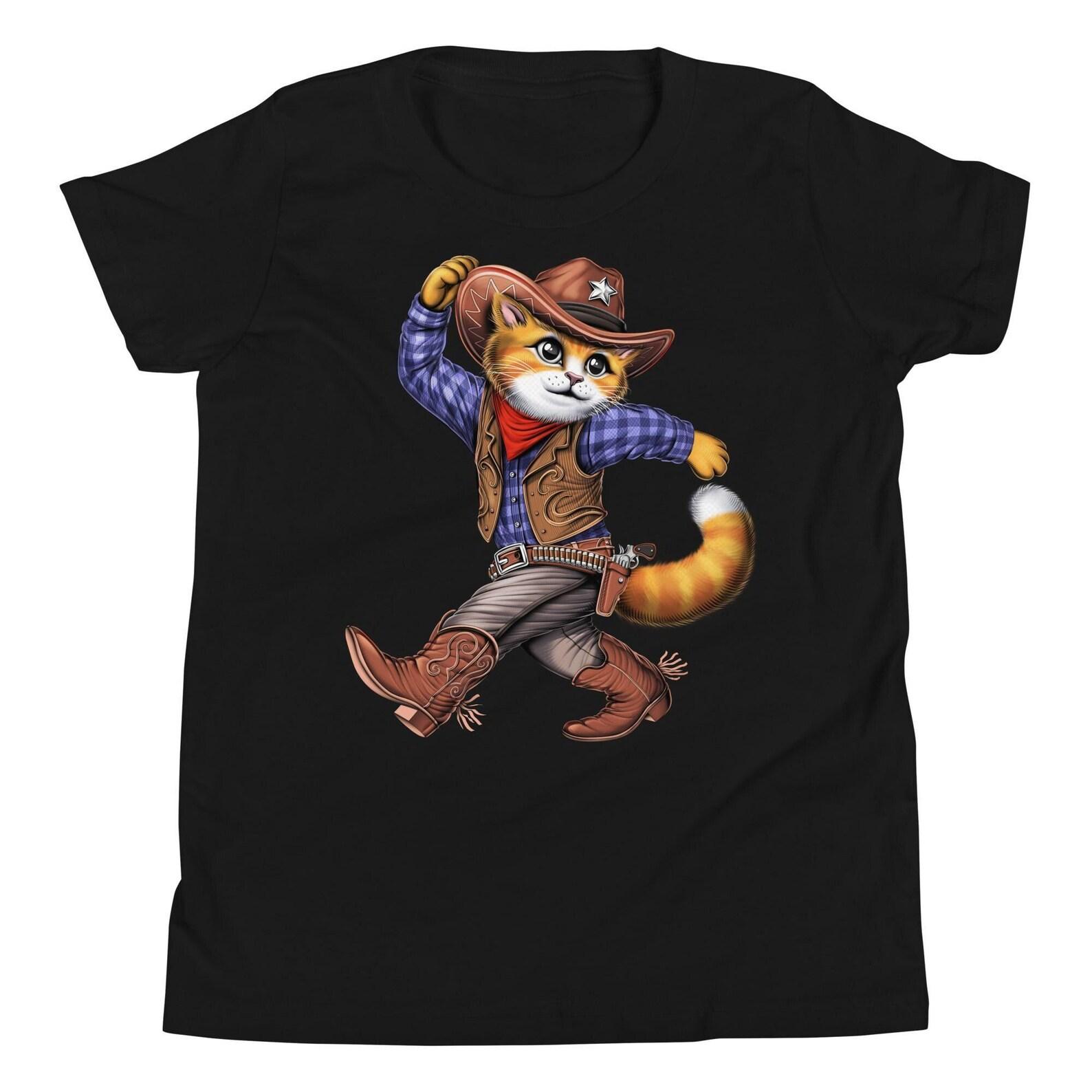 Cat Cowboy Kids T-Shirt: Funny Western Rodeo Shirt 140