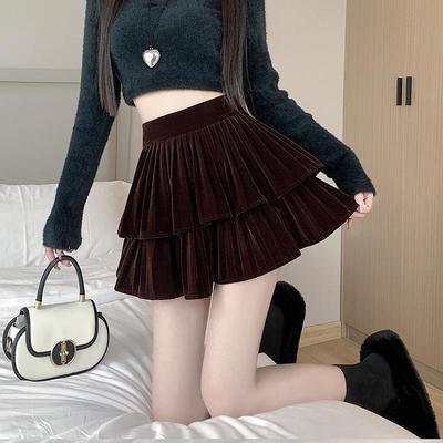 Damen Samt High-Waist Elastischer Plissee-Rock - Herbst/Winter Kollektion