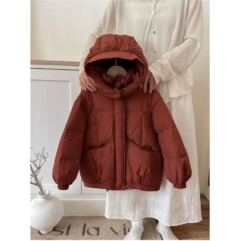 Children's Winter Solid Color Hooded Thickened Warm Down Jacket Middle and Large Children Long-sleeved Loose Leisure Jacket