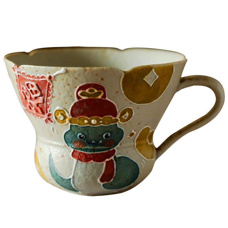 Year Of The Snake Flint Red Pure Hand-Painted Snake Walking Great Luck Tea Cup Gift Set
