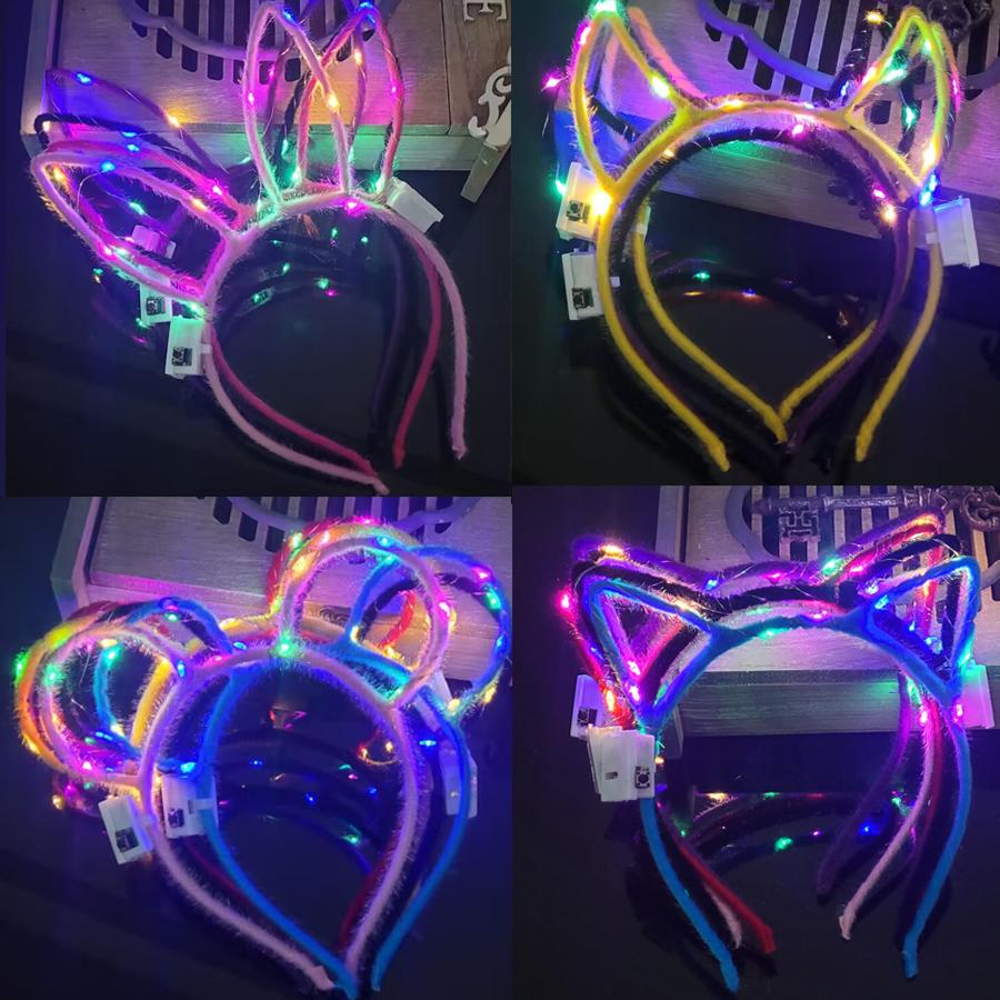 10/20/30 stuks Led Glow Kat Konijnenoor Hoorn Haarbanden Licht Op Knipperend Hoofdband Vrouwen Meisje LED Neon Verjaardag Bruiloft Feestartikelen 20pcs