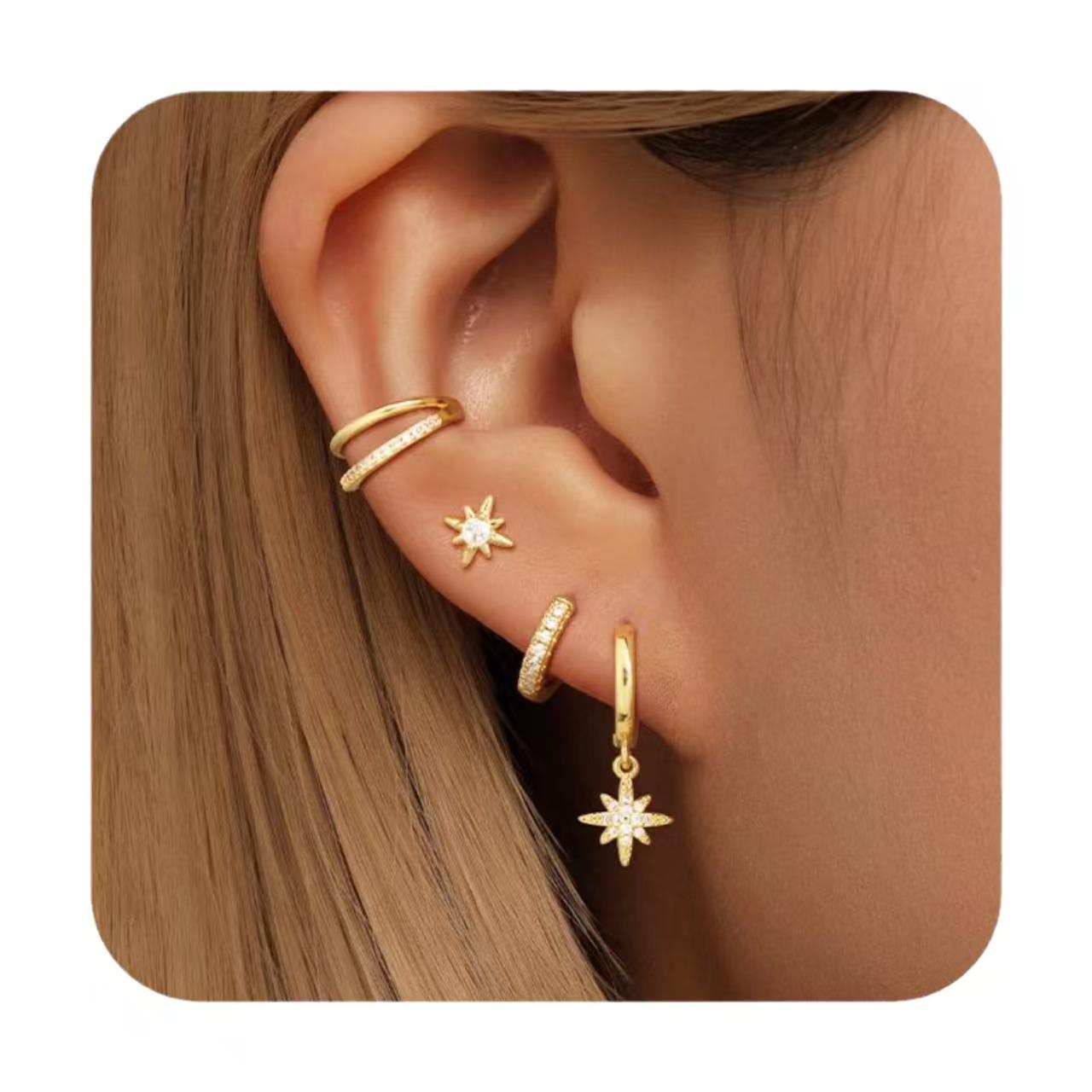 

Gold Plated Star & Zircon Circle Earrings for Women - High-End Versatile Design