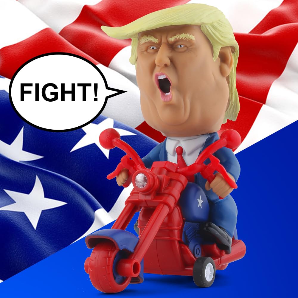 DINOBROS President Donald Trump 2024 Toy Figure Riding Bike Funny Rev Up Car Novelty Gag Gift for Trump Fans