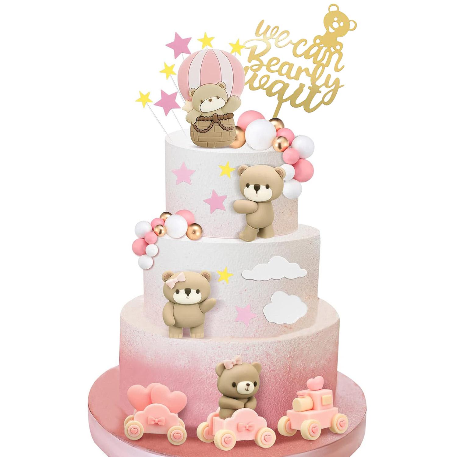 

35pcs Bear Cake Toppers Bear Cake Decorations Gold White Pearl Ball Cake Toppers for Girl Baby Shower Birthday Party Decorations розовый