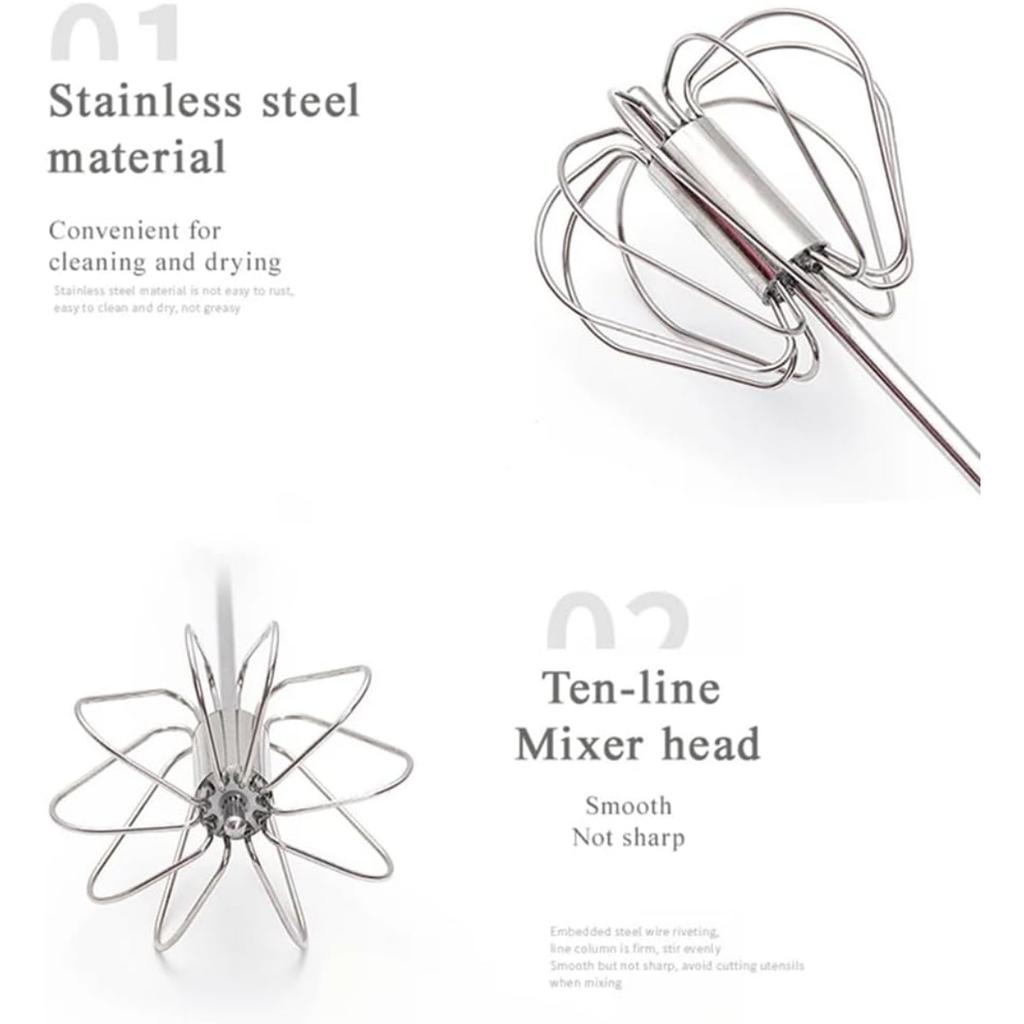 Hand Push Rotary Whisk Blender, Stainless Steel Semi-automatic Egg Whisk - 30cm