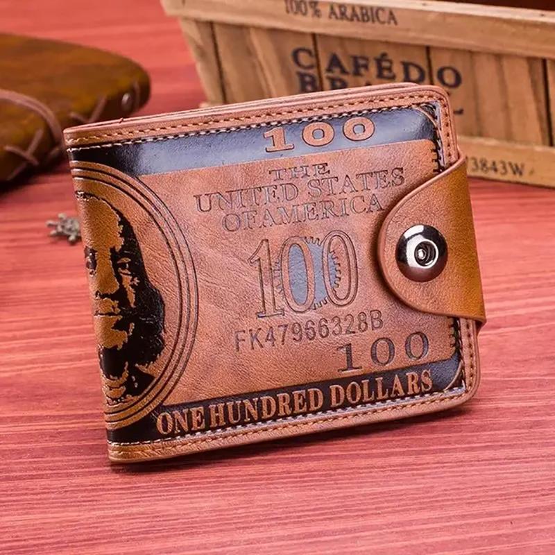 Men's Wallets with 100 US Dollar Pattern Hasp Male Leather Wallet with Zipper Card Holder Coin Pocket Purse cartera hombre