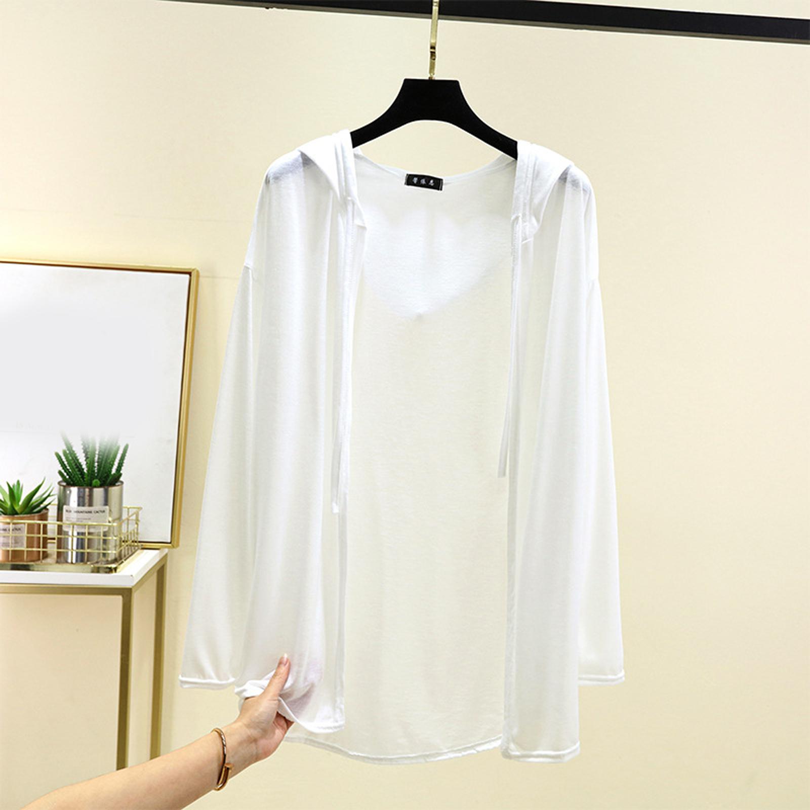 

Women s Summer Hooded Long Sleeved Cardigan Oversized Top Shawl Thin Jacket XL білий