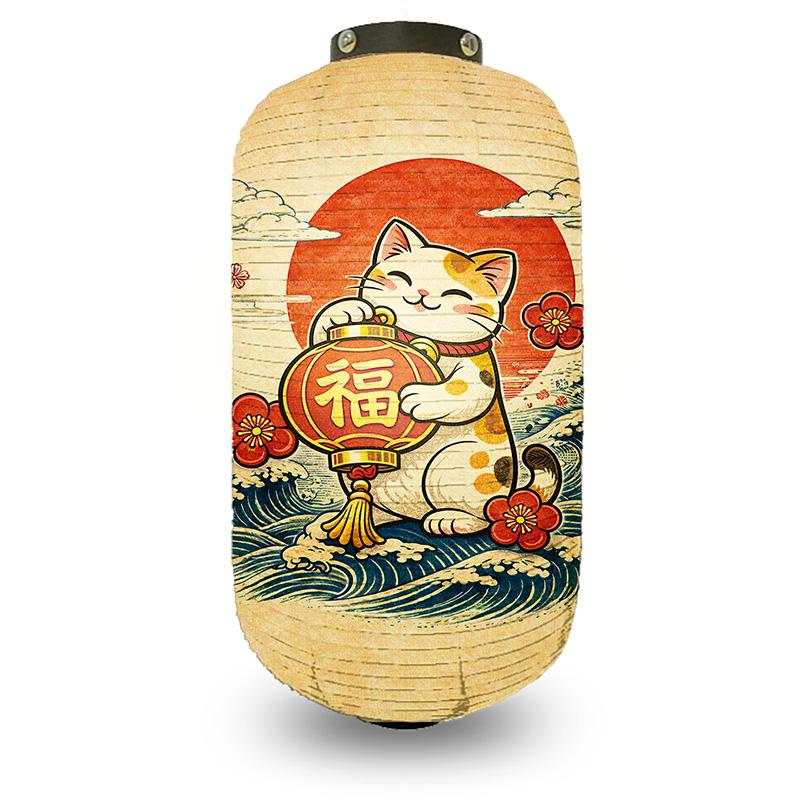 Japanese Style Lantern Japanese Hanging Happy-neko Lanterns Cloth Long Traditional Restaurant Bar Hotel Festival Decoration