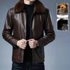 Men's Leather Jacket for Mid-Aged & Elderly: Fleece-Lined, Thickened, Windproof, Detachable Fur Collar, Winter Warmth for Dad.