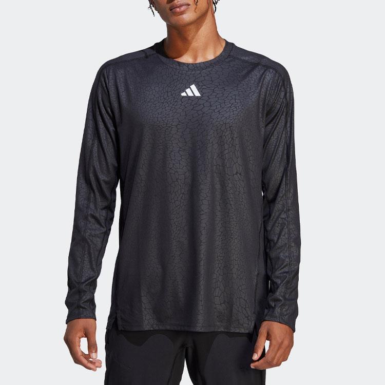 Adidas Solid Color Crew Neck Long Sleeve T-Shirt Men Tops Black HS7495