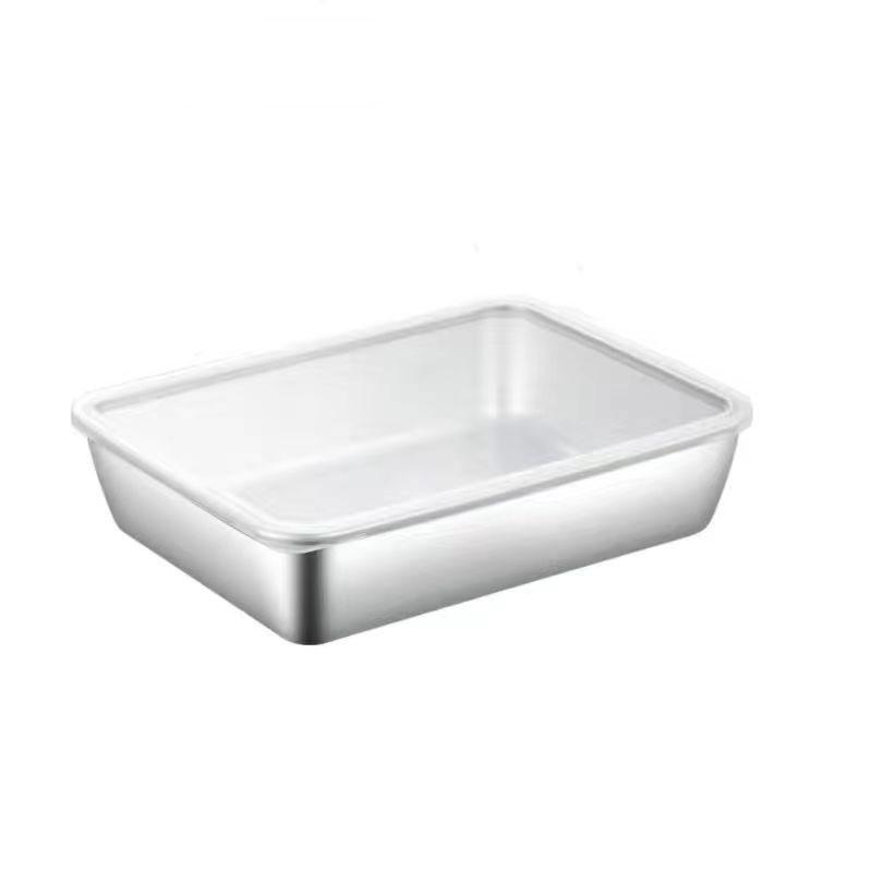 Stainless Steel Square Towel Tray with Lid - Refrigerator Storage & Fresh-Keeping Box for BBQ and Cold Dishes