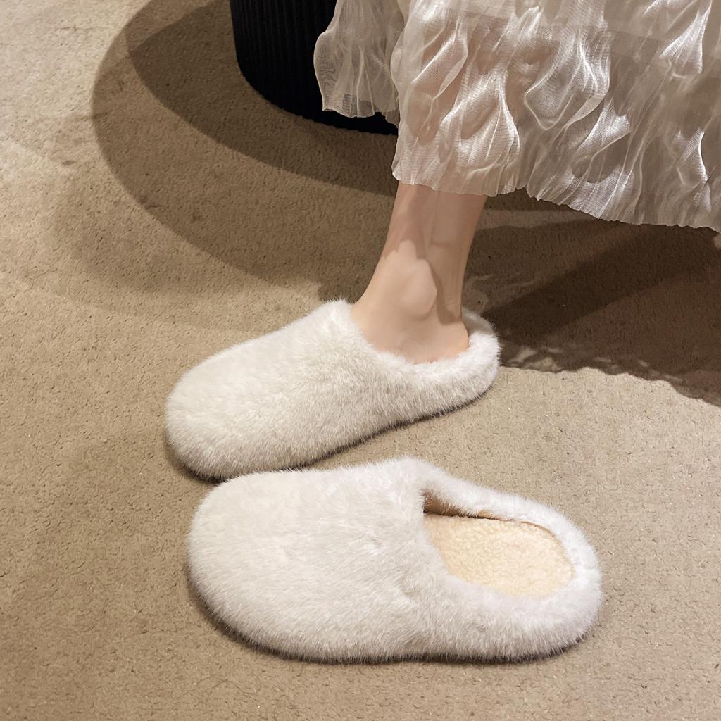 Large size women's shoes 41-43 wide fat feet French leopard print fluffy shoes women's autumn and winter Internet celebrity casual bag head half s