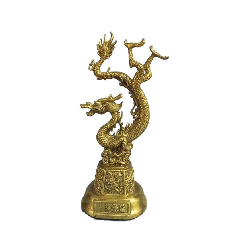 Exquisitely Crafted Qianxi Feilong Home Living Room Decoration, Brass and Copper-Colored Zodiac Dragon Creative Ornament C