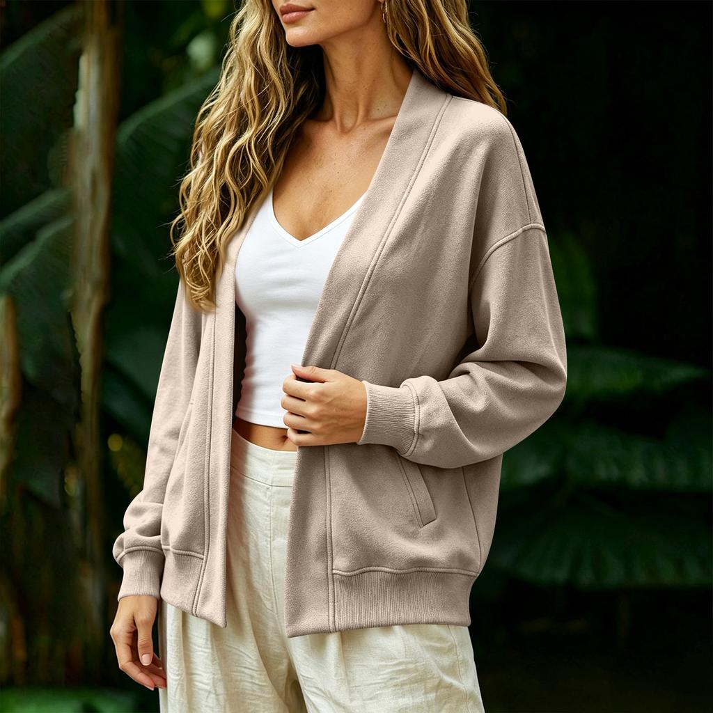 Women's V-Neck Long Sleeve Cardigan with Pockets Casual Loose Fit Color