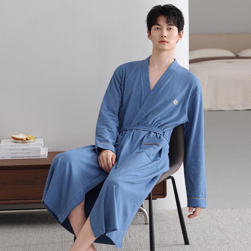 Men'S Pajamas Spring And Autumn Cotton Long-Sleeved Dressing Gown Red Pajamas Men'S Large-Size Bathrobe