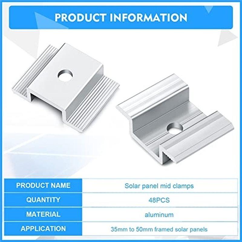 ABKP-For Fixed Solar Clips 12Pcs PV Panel Mid Clamps Photovoltaic Panel Bracket Aluminum Solar Clips For 35-50Mm Framed Panels