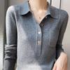 Women's Slimming Knit Wool Polo Collar Top with Pockets - Spring Style