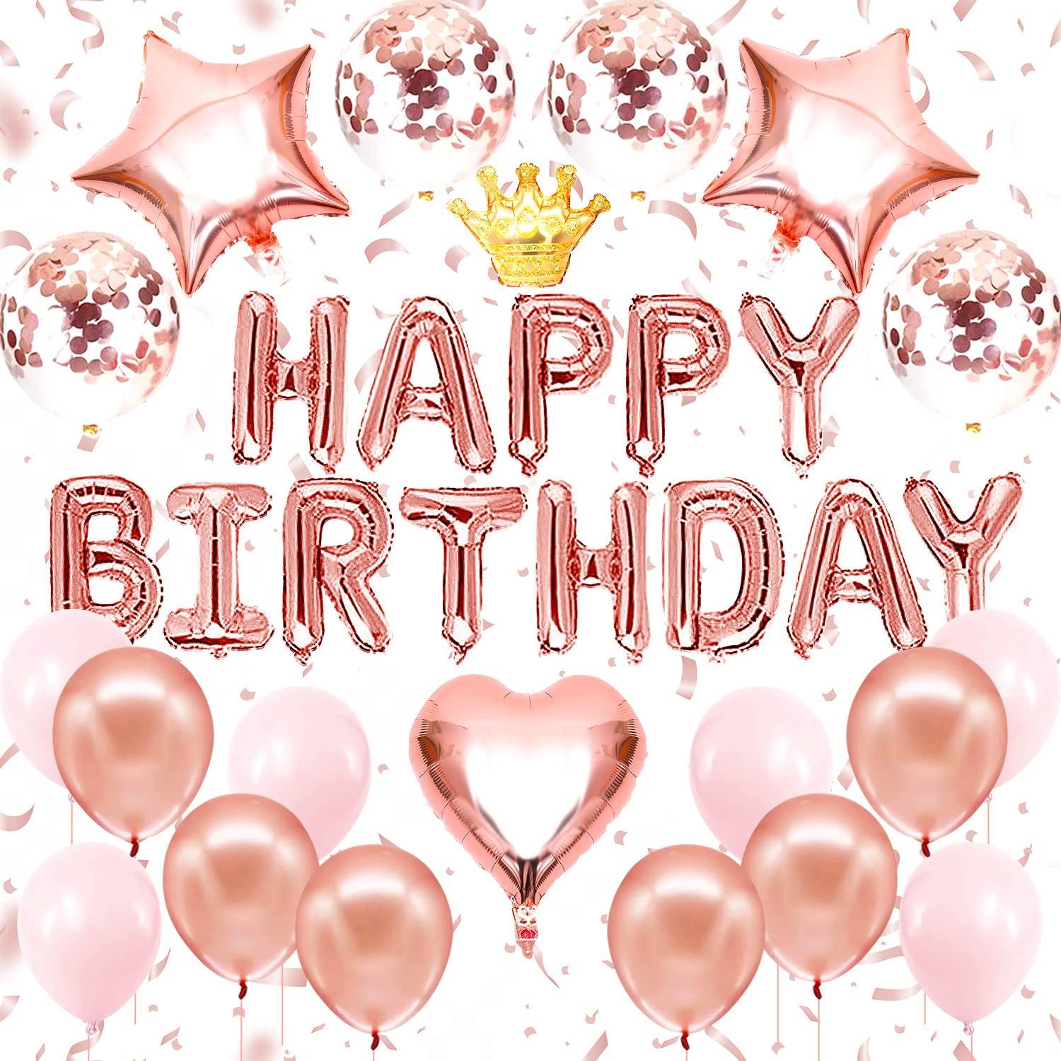 

Iysoll Birthday Balloon Decoration Set Happy Birthday Garland Confetti Balloons Double-sided Tape Ribbon Pink Rose Gold