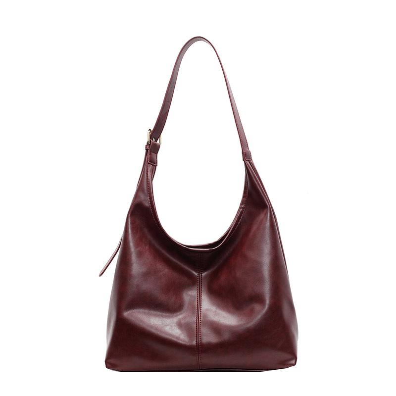 Autumn Premium Oil Wax Leather Shoulder Tote Bag Women's Fashion Commuter Vintage Large Capacity Underarm Bag