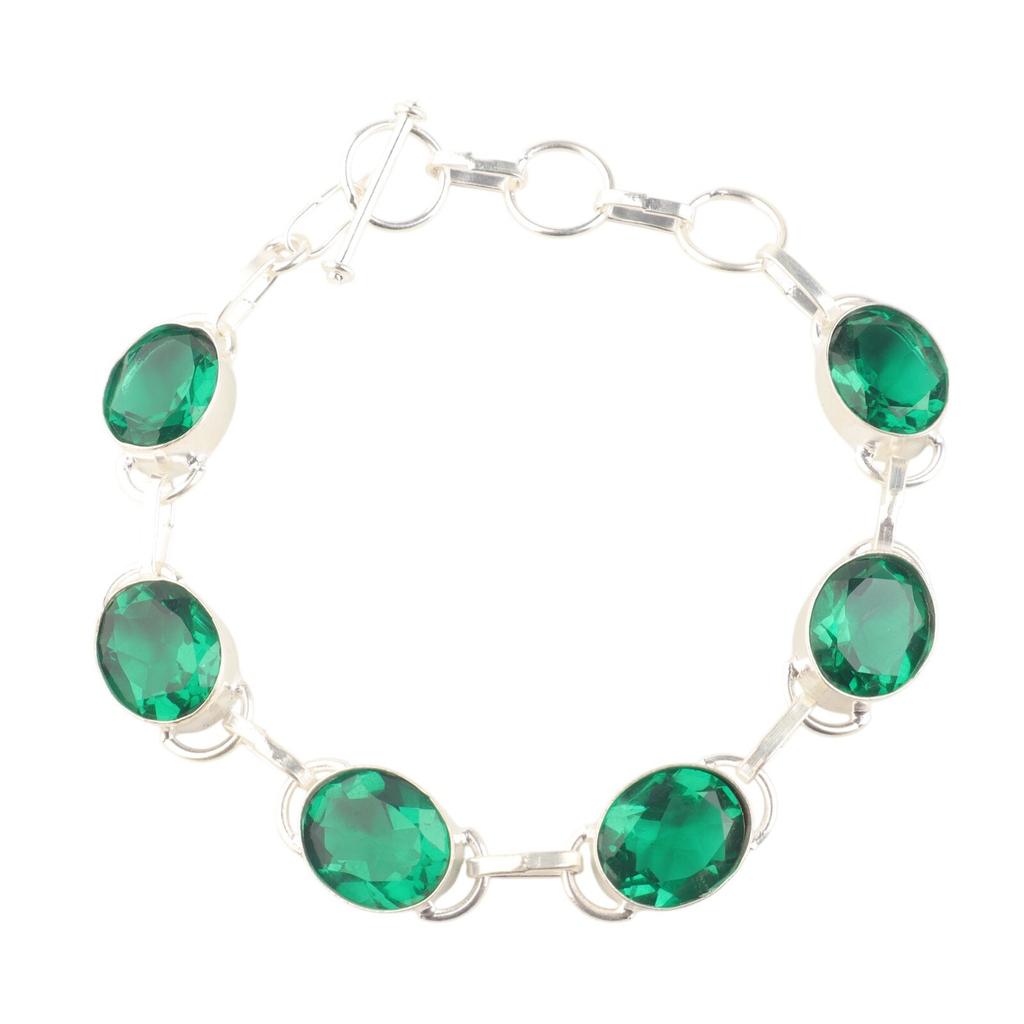 Piedra preciosa de Diópsido Cromado Pulsera de Joyería de Plata de Ley 925 8" Para Regalo de Boda RB-10-2