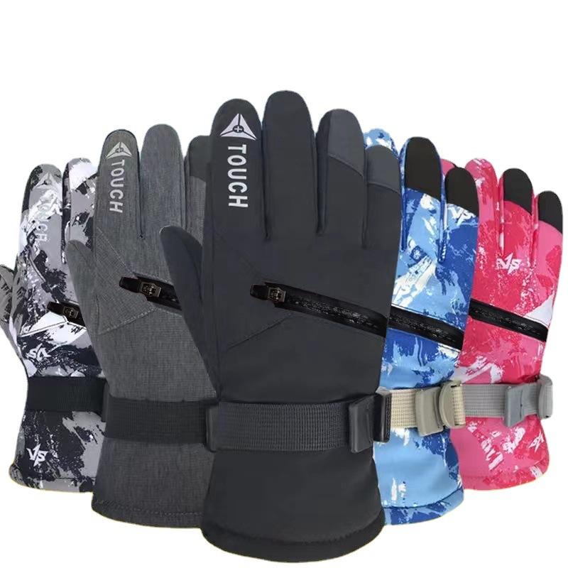 

Ski cotton gloves autumn and winter men s and women s velvet thickened cold-proof and non-slip waterproof zipper pocket touch screen riding motorcycle XL [Male Big Hand Choice]