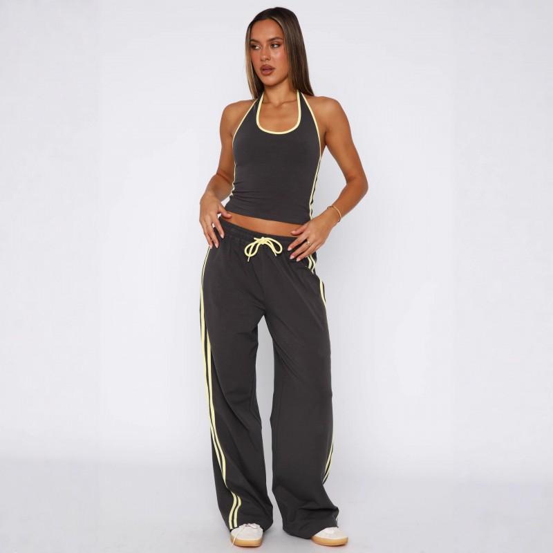 Trend Fashion Women's Clothing Striped Color Contrasting Halter Vest Lacing Trousers Two-piece Set
