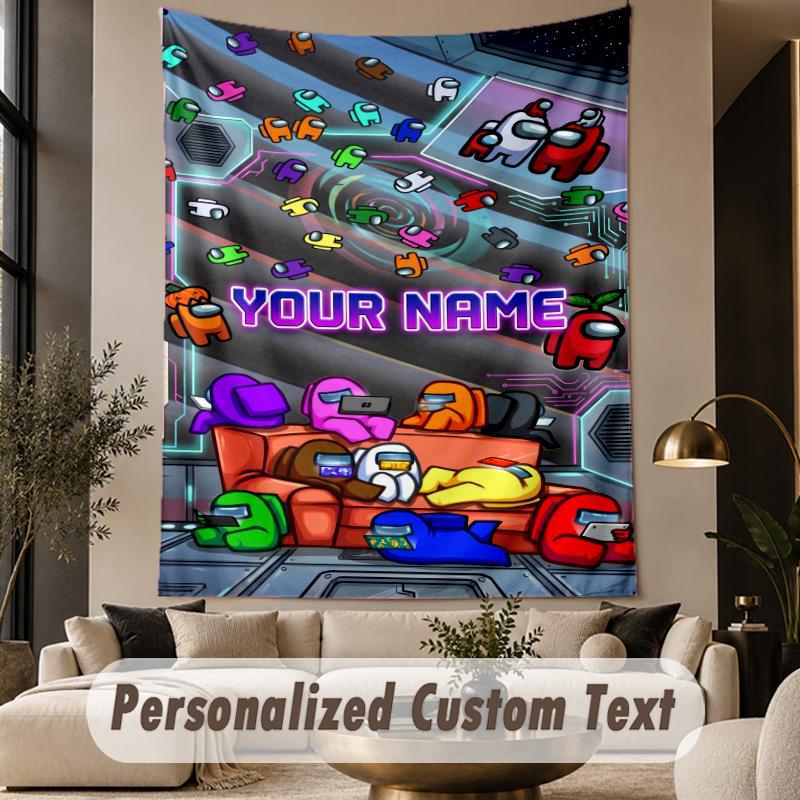 Custom Text Printed Tapestry Among Us Pattern Large Wall Hanging Indoor Room Decor
