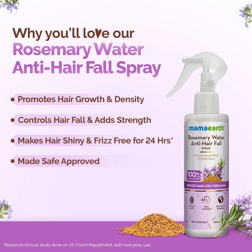 Mamaearth Rosemary Water Anti-Hair Fall Spray With Methi Dana For Stronger Denser Hair 200 ml With 24H Frizz Control Smooth Shine